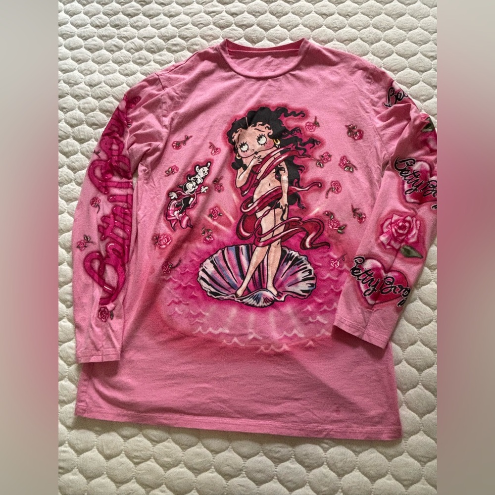 Dolls Kill Betty Boop Pink Long Sleeve Oversized Shirt